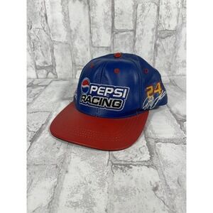 Vintage JH DESIGN Chase Pepsi Racing Jeff Gordon Leather Strap Back Hat Cap